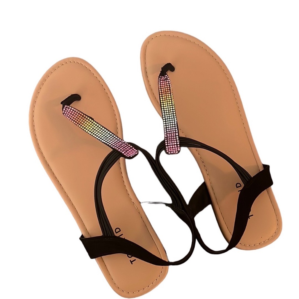 Torrid brand sandals, black with rainbow rhinestones, size 10.5, gently used
